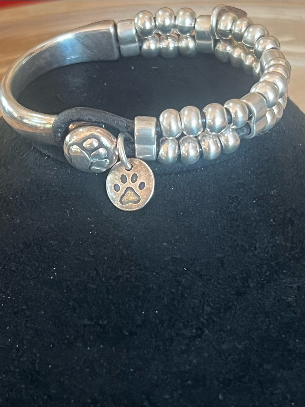 Dog Lover Sterling Beaded Double-Row Cuff Bracelet - Silver